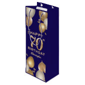 70e verjaardag van de marineblauw en goudballonnen wijn cadeautas (Achterkant Gekanteld)