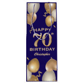 70e verjaardag van de marineblauw en goudballonnen wijn cadeautas (Achterkant)