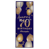 70e verjaardag van de marineblauw en goudballonnen wijn cadeautas (Voorkant)