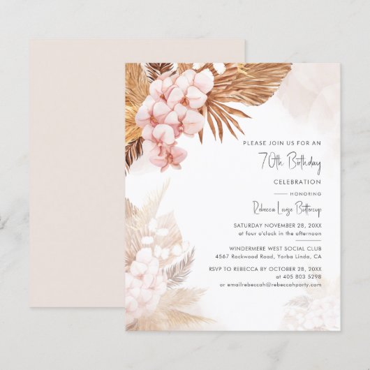 70e verjaardag van de Pampas Grass Floral Party (Voorkant / Achterkant)