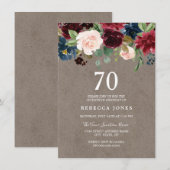 70e verjaardag van de Rode Wijn Burgundy Floral Kaart (Voorkant / Achterkant)