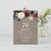 70e verjaardag van de Rode Wijn Burgundy Floral Kaart (Staand voorkant)