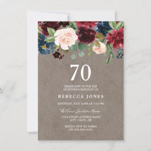 70e verjaardag van de Rode Wijn Burgundy Floral Kaart