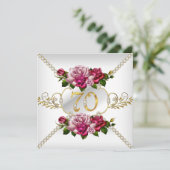 70e verjaardag van de roze roze rozen White Gold Kaart (Staand voorkant)
