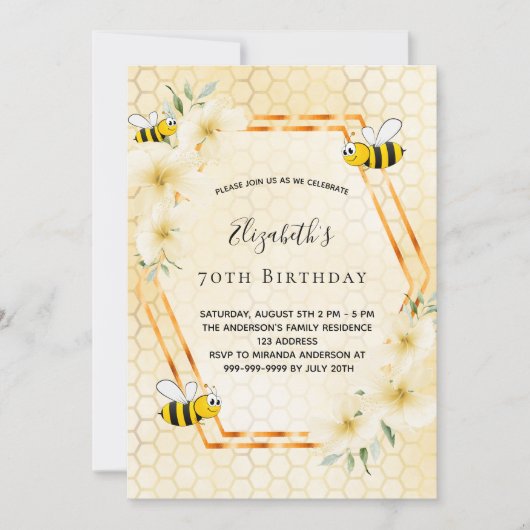 70e verjaardag van de theepartij honingraat hommel kaart (Voorkant)