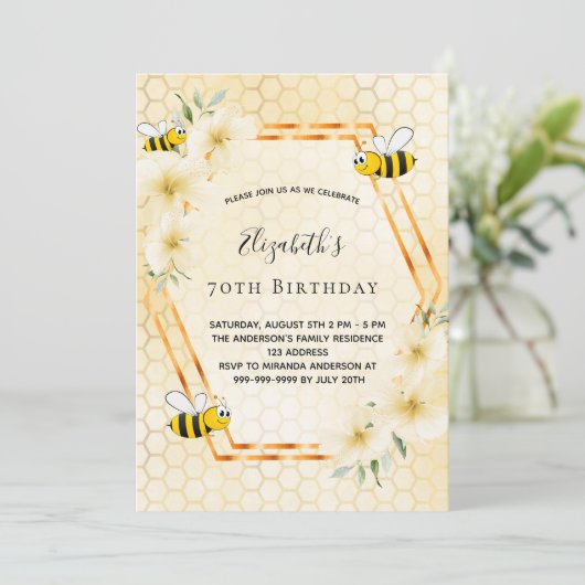 70e verjaardag van de theepartij honingraat hommel kaart (Staand voorkant)