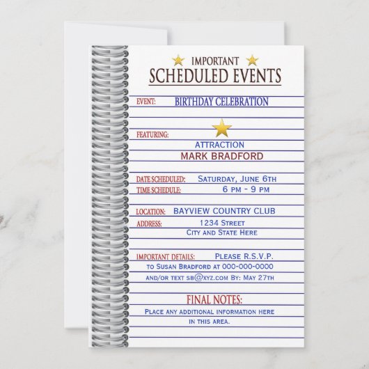 70e verjaardag van de uitnodiging, het Benoemingbo Kaart (Achterkant)