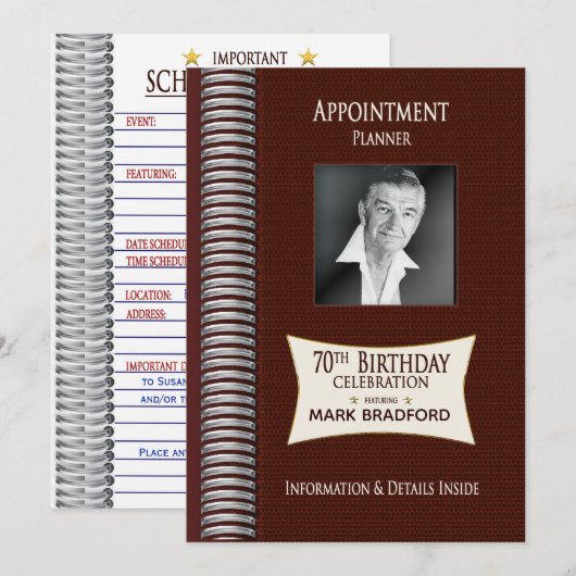 70e verjaardag van de uitnodiging, het Benoemingbo Kaart (Voorkant / Achterkant)