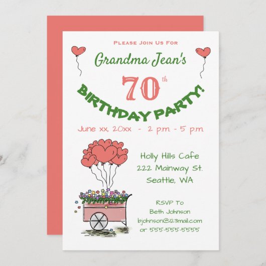 70e verjaardag van de uitnodiging van de Birthday (Voorkant / Achterkant)