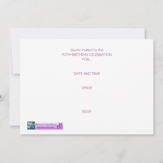 70e verjaardag van de uitnodiging van de Birthday  (Achterkant)