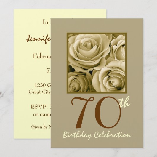 70e verjaardag van de uitnodiging van de partij GO (Voorkant / Achterkant)