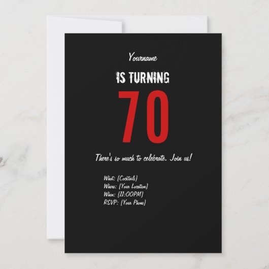 70e verjaardag van de uitnodiging van Hero-partij (Achterkant)