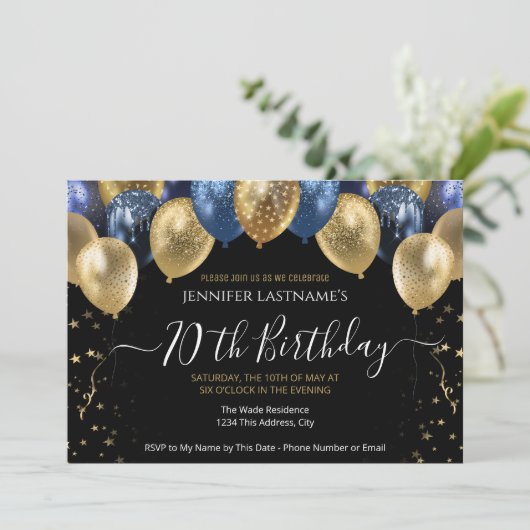 70e verjaardag van de uitnodiging voor een blauwe  (Staand voorkant)