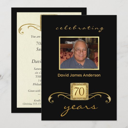 70e verjaardag van de uitnodigingen van de Partij (Voorkant / Achterkant)