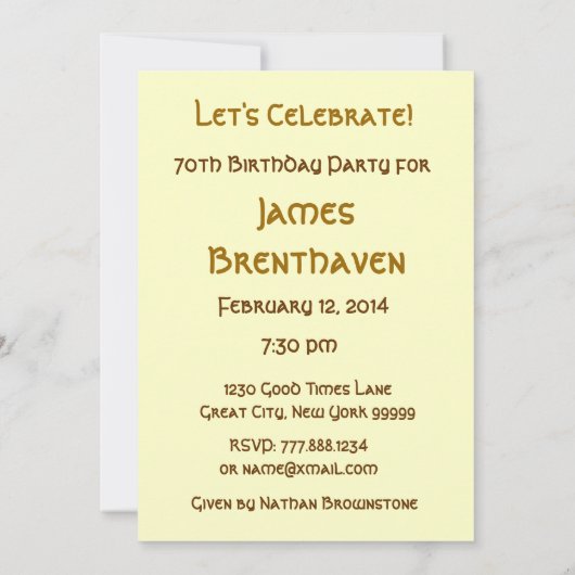 70e verjaardag van de Uitnodigingskaarsen & cadeau Kaart (Achterkant)