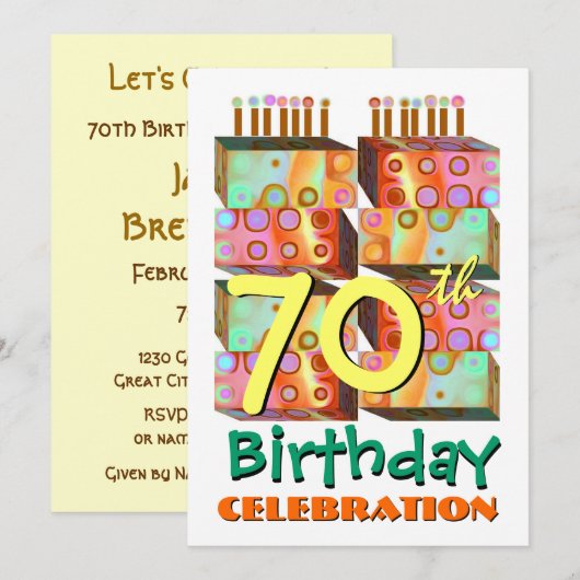 70e verjaardag van de Uitnodigingskaarsen & cadeau Kaart (Voorkant / Achterkant)