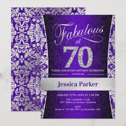 70e verjaardag van de Zilver-Paars Kaart (Voorkant / Achterkant)