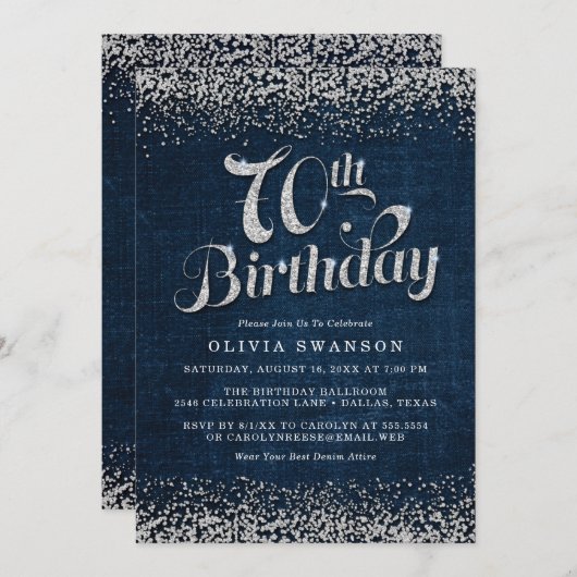 70e verjaardag van Denim & Diamonds Kaart (Voorkant / Achterkant)