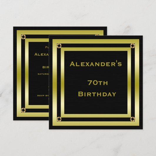 70e verjaardag van Elegant Black & Gold Framed-Man Kaart (Voorkant / Achterkant)