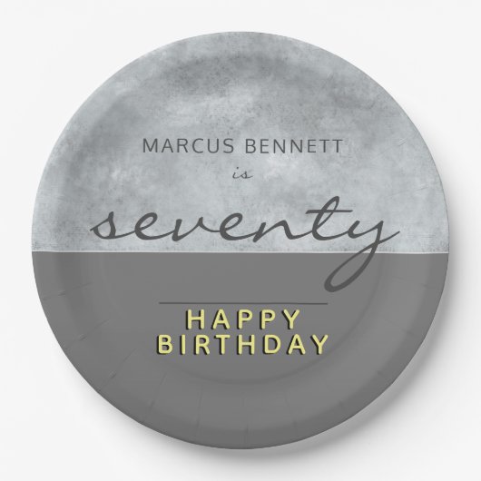 70e verjaardag van Elegant grijs script Papieren Bordje (Voorkant)