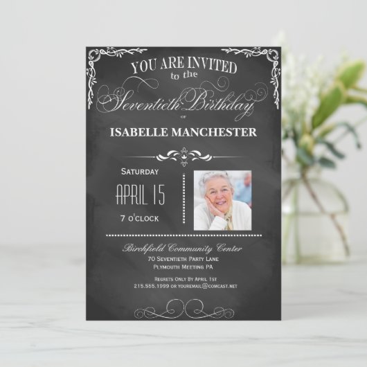 70e verjaardag van het Chalkboard-typografie Kaart (Staand voorkant)