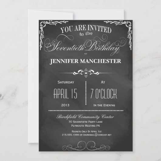 70e verjaardag van het Chalkboard-typografie Kaart (Voorkant)