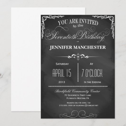 70e verjaardag van het Chalkboard-typografie Kaart (Voorkant / Achterkant)