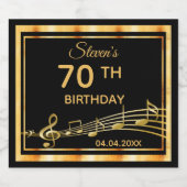 70e verjaardag van het elegante zwart-gouden muzie sparkling wijnetiket (Enkel label)