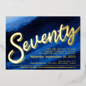 70e verjaardag van het goudfeest sapphire blue folie uitnodiging (Voorkant)