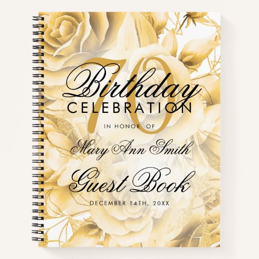 70e verjaardag van het Guestbook Party Floral Gold Notitieboek (Voorkant)