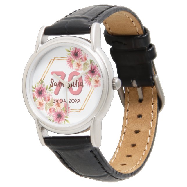70e verjaardag van het koraal goudbloemen horloge (Gekanteld)