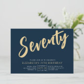 70e verjaardag van het Navy Gold Script Kaart (Staand voorkant)