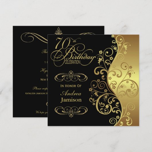 70e verjaardag van het zwarte en goudfeest kaart (Voorkant / Achterkant)