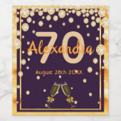 70e verjaardag van paarse gouddiamanten wijn etiket (Enkel label)