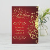70e verjaardag van Red and Gold Swirl Kaart (Staand voorkant)
