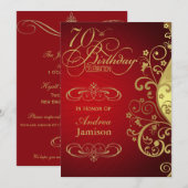 70e verjaardag van Red and Gold Swirl Kaart (Voorkant / Achterkant)