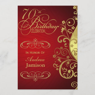 70e verjaardag van Red and Gold Swirl Kaart