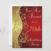 70e verjaardag van Red and Gold Swirl Kaart (Voorkant)