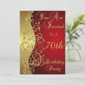 70e verjaardag van Red and Gold Swirl Kaart (Staand voorkant)