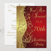 70e verjaardag van Red and Gold Swirl Kaart (Voorkant / Achterkant)
