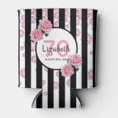 70e verjaardag van roze floralen glazuur blikjeskoeler (Voorkant)