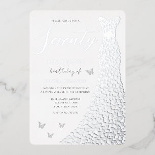 70e verjaardag van Silver Foil Heart Dress Real Folie Uitnodiging