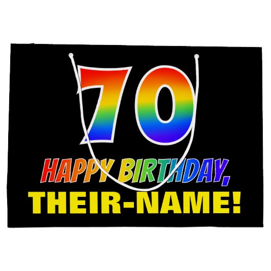 70e verjaardag: Vet, Vun, eenvoudig, Regenboog 70 Groot Cadeauzakje (Achterkant)