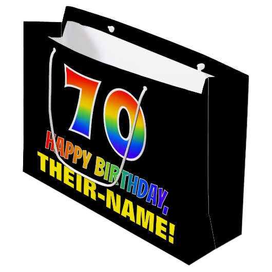 70e verjaardag: Vet, Vun, eenvoudig, Regenboog 70 Groot Cadeauzakje (Voorkant Gekanteld)