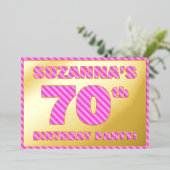 70e verjaardag — Vet, vuurtje, roze band # 70 Folie Uitnodiging (Staand Voorkant)