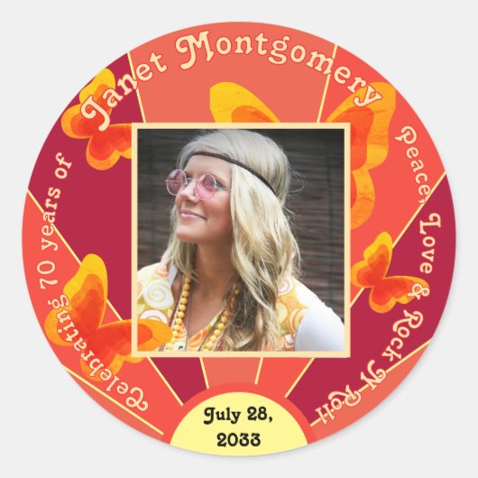 70e Verjaardag Viering Retro 60's Foto Sticker (Voorkant)