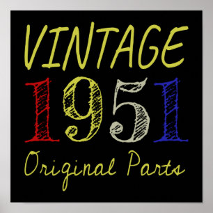 70e verjaardag Vintage 1951 Originele onderdelen Poster