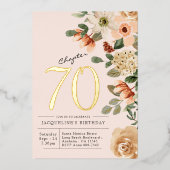 70e verjaardag Vintage bloemengoud Folie Uitnodiging (Voorkant)