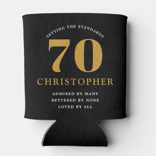 70e verjaardag Voeg naam 70 zwarte gouden afbeeldi Blikjeskoeler (Achterkant)