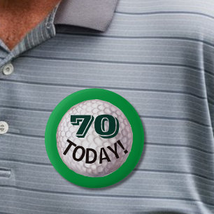 70e verjaardag voor golfer, golfspeler pin ronde button 5,7 cm